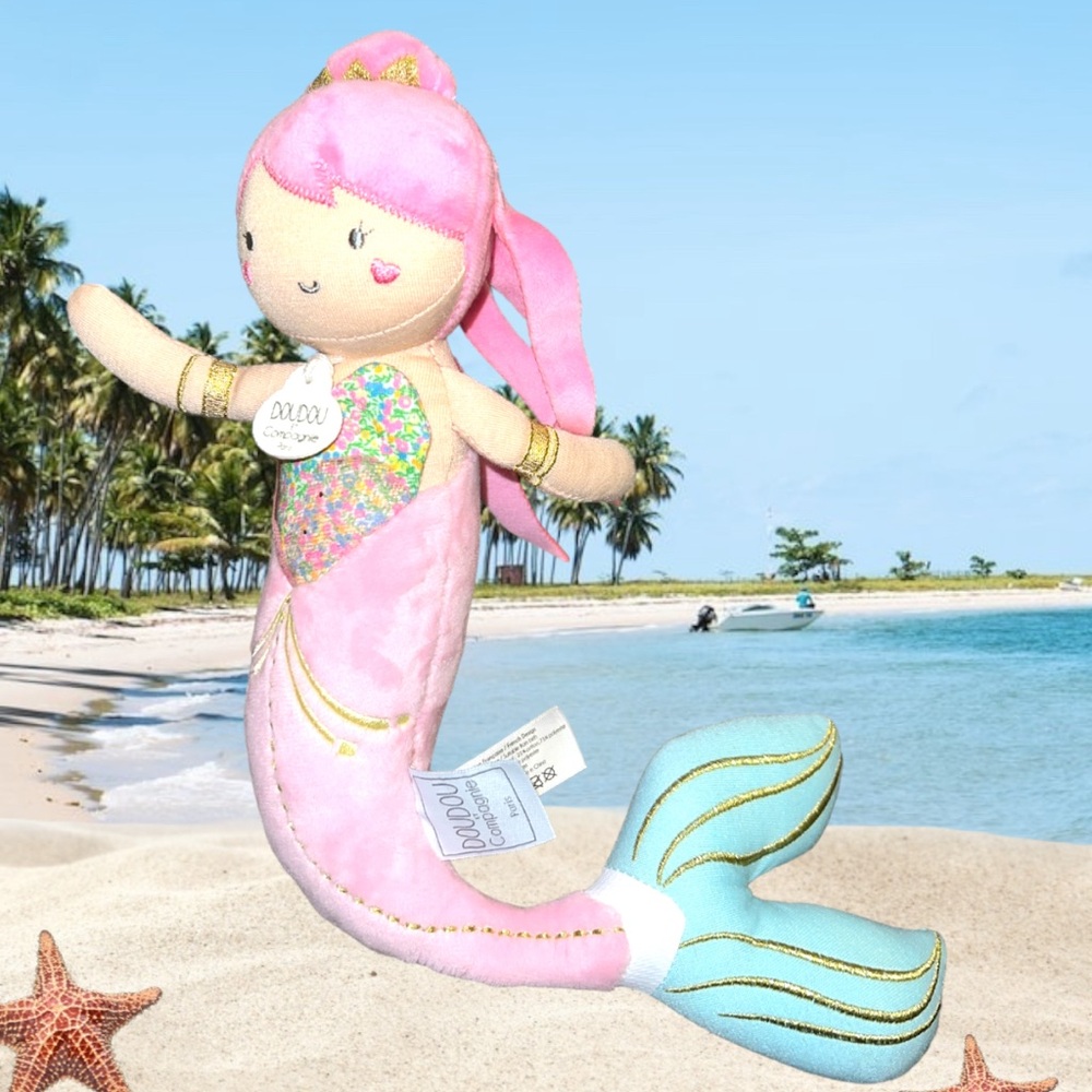 Doudou Et Compagnie Paris Alizee Mermaid Doll Pink Green Lovey Plush Stuffed Toy
